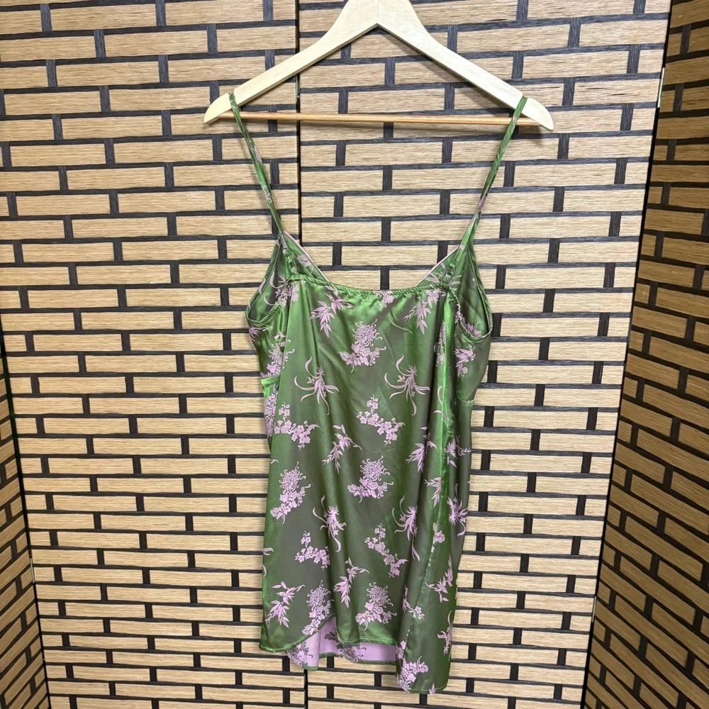 Nasty Gal Pink And Green Satin Floral Lace Nightie‎ Slip Dress Size 6 - Picture 3 of 9